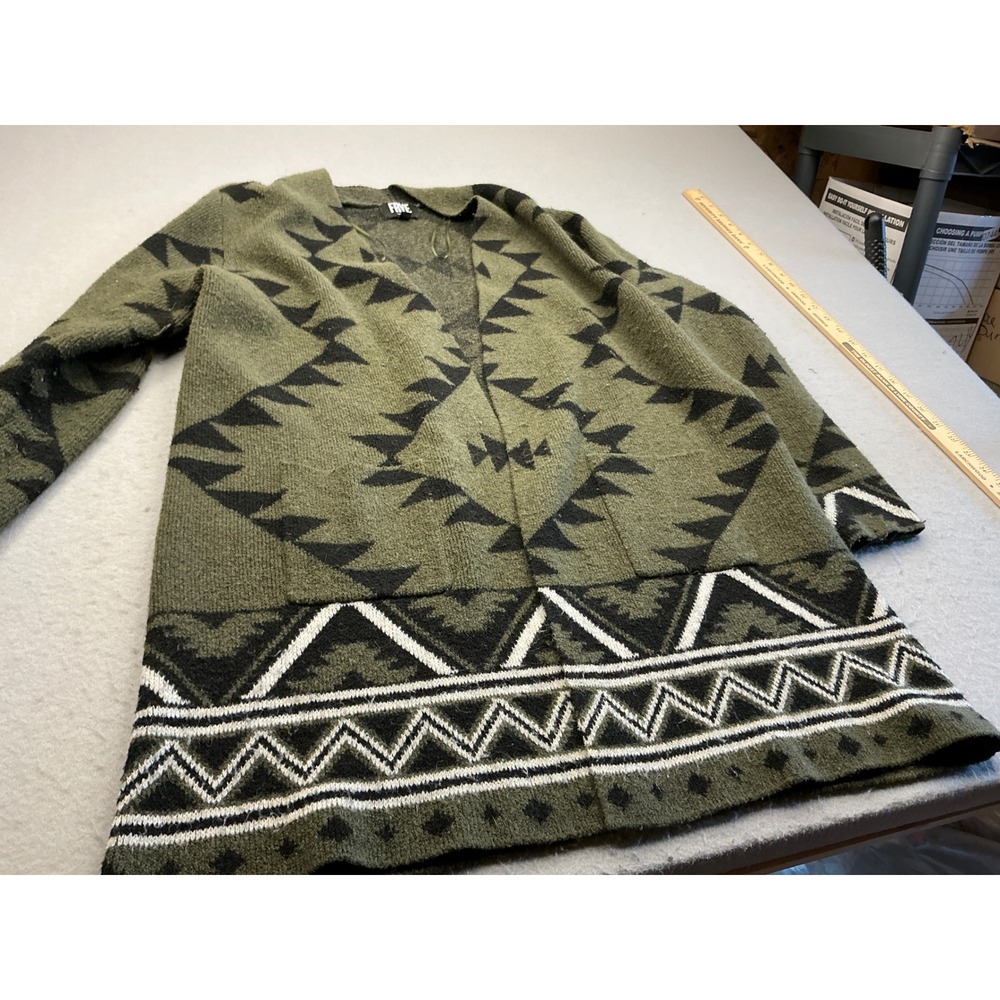 Frye Southwestern Open Front Cardigan Olive Green Geometric Tribal Boho XL